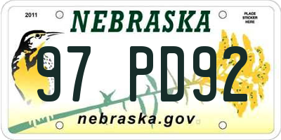 NE license plate 97PD92