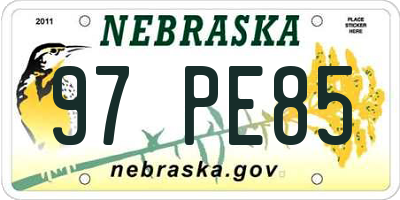 NE license plate 97PE85