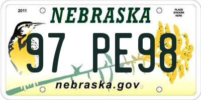 NE license plate 97PE98
