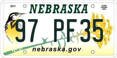 NE license plate 97PF35