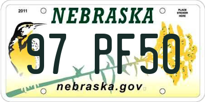 NE license plate 97PF50