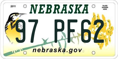NE license plate 97PF62