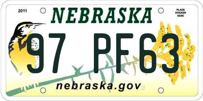 NE license plate 97PF63