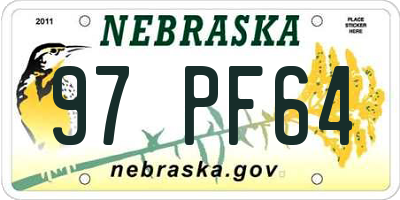 NE license plate 97PF64