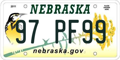 NE license plate 97PF99