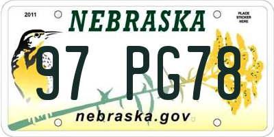 NE license plate 97PG78