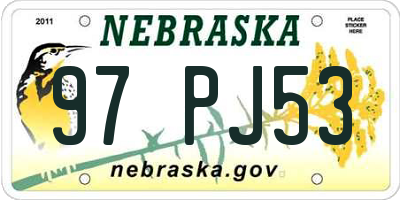 NE license plate 97PJ53