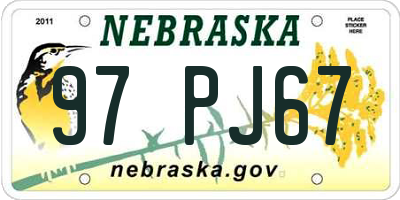 NE license plate 97PJ67