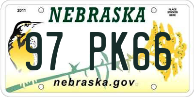 NE license plate 97PK66