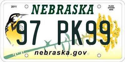 NE license plate 97PK99