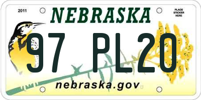 NE license plate 97PL20