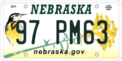 NE license plate 97PM63