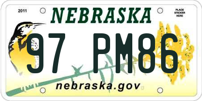 NE license plate 97PM86