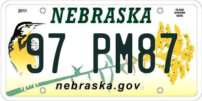 NE license plate 97PM87