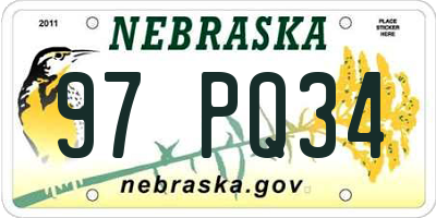 NE license plate 97PQ34