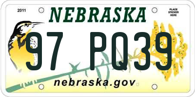 NE license plate 97PQ39