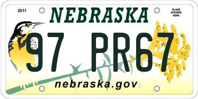 NE license plate 97PR67