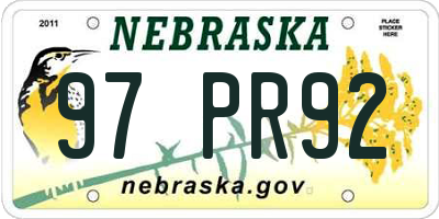 NE license plate 97PR92