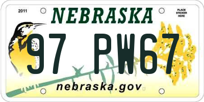 NE license plate 97PW67
