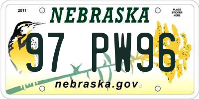 NE license plate 97PW96