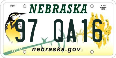 NE license plate 97QA16