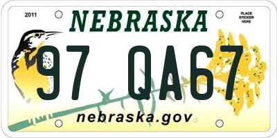 NE license plate 97QA67