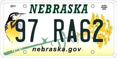 NE license plate 97RA62