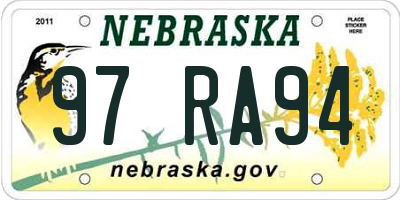 NE license plate 97RA94