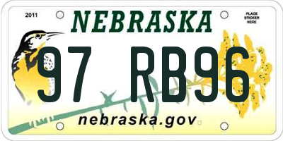 NE license plate 97RB96