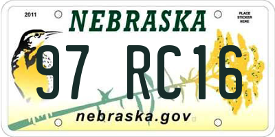 NE license plate 97RC16