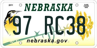 NE license plate 97RC38