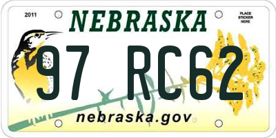 NE license plate 97RC62