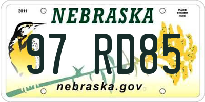 NE license plate 97RD85