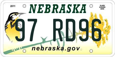 NE license plate 97RD96