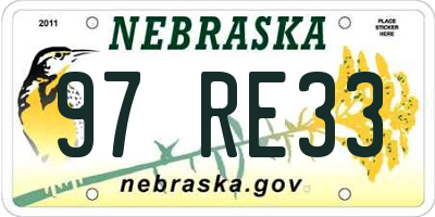 NE license plate 97RE33