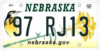 NE license plate 97RJ13