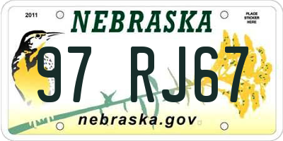 NE license plate 97RJ67