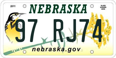 NE license plate 97RJ74