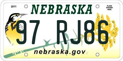 NE license plate 97RJ86