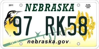 NE license plate 97RK58