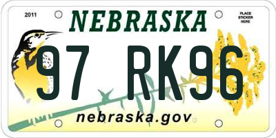 NE license plate 97RK96