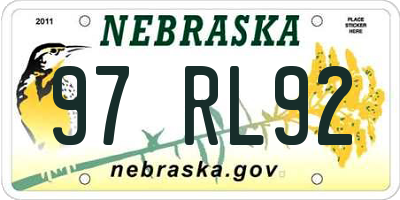 NE license plate 97RL92