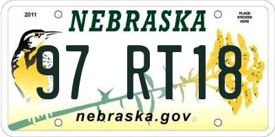NE license plate 97RT18