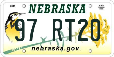 NE license plate 97RT20