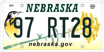 NE license plate 97RT28