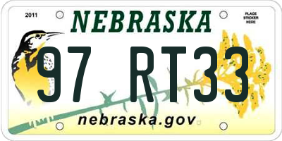 NE license plate 97RT33
