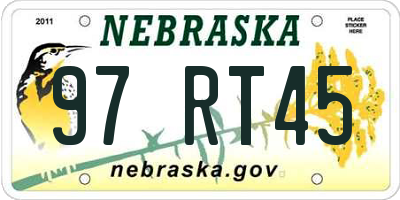 NE license plate 97RT45