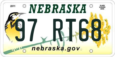 NE license plate 97RT68