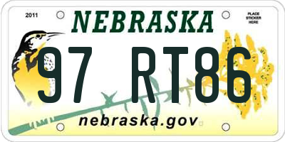 NE license plate 97RT86