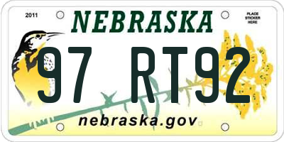 NE license plate 97RT92